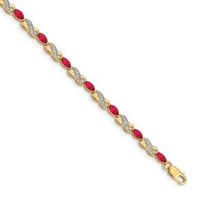 14k Yellow Gold Diamond and Ruby (July Birthstone) Infinity Bracelet, 7" Length